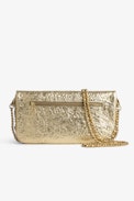 Rock Clutch - Women’s Rock clutch in metallic gold crinkled leather with leather and chain shoulder strap