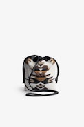 Rock To Go Bag - Women’s small bucket bag in black leather embroidered with ecru beads