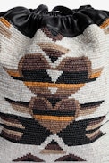 Rock To Go Bag - Women’s small bucket bag in black leather embroidered with ecru beads