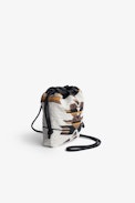 Rock To Go Bag - Women’s small bucket bag in black leather embroidered with ecru beads