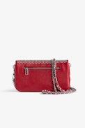 Rock Nano Dotted Swiss Clutch - Women’s small red grained leather clutch with dotted Swiss studs, chains and wings.