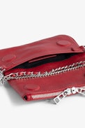 Rock Nano Dotted Swiss Clutch - Women’s small red grained leather clutch with dotted Swiss studs, chains and wings.
