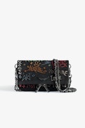 Rock Nano Suede Tag Diamanté Clutch - Women’s small black suede clutch with Swarovski® rhinestones tags.