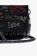 Rock Nano Suede Tag Diamanté Clutch - Women’s small black suede clutch with Swarovski® rhinestones tags.