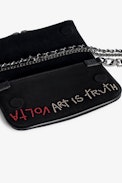 Rock Nano Suede Tag Diamanté Clutch - Women’s small black suede clutch with Swarovski® rhinestones tags.