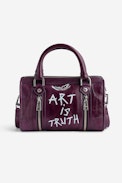 Sunny XS #2 Tag Bag - Women’s burgundy vintage-effect patent leather bag with handle and shoulder strap with wings and “Art is truth” tags.