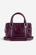 Sunny XS #2 Tag Bag - Women’s burgundy vintage-effect patent leather bag with handle and shoulder strap with wings and “Art is truth” tags.