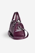 Sunny XS #2 Tag Bag - Women’s burgundy vintage-effect patent leather bag with handle and shoulder strap with wings and “Art is truth” tags.