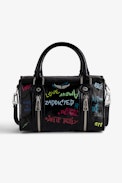 Sunny XS #2 Tag Bag - Women’s black vintage-effect patent leather bag with handle and shoulder strap with tags.