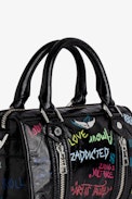 Sunny XS #2 Tag Bag - Women’s black vintage-effect patent leather bag with handle and shoulder strap with tags.