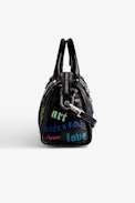 Sunny XS #2 Tag Bag - Women’s black vintage-effect patent leather bag with handle and shoulder strap with tags.