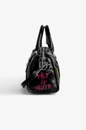 Sunny XS #2 Tag Bag - Women’s black vintage-effect patent leather bag with handle and shoulder strap with tags.