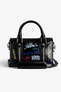 Sunny XS #2 Tag Bag - Women’s black vintage-effect patent leather bag with handle and shoulder strap with tags.