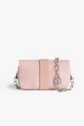 Kate Wallet Bag - Women’s pink smooth leather mini bag with metal chain and iguana-embossed leather loop.