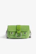 Kate Wallet Glossy Wild Bag - Women’s green iguana-effect patent leather mini bag with metal chain.