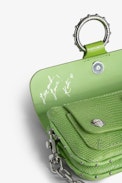 Kate Wallet Glossy Wild Bag - Women’s green iguana-effect patent leather mini bag with metal chain.