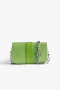 Kate Wallet Glossy Wild Bag - Women’s green iguana-effect patent leather mini bag with metal chain.