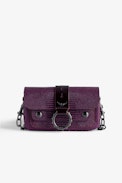 Tasche Kate Wallet Prägung - Mini-Tasche aus geprägtem Leder in Bordeauxrot mit Leguan-Effekt und Metallkette für Damen.