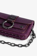Tasche Kate Wallet Prägung - Mini-Tasche aus geprägtem Leder in Bordeauxrot mit Leguan-Effekt und Metallkette für Damen.