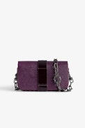Tasche Kate Wallet Prägung - Mini-Tasche aus geprägtem Leder in Bordeauxrot mit Leguan-Effekt und Metallkette für Damen.