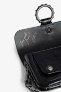 Kate Wallet Glossy Wild Embossed Bag - Women’s black iguana-embossed patent leather mini bag with metal chain.