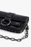Kate Wallet Glossy Wild Embossed Bag - Women’s black iguana-embossed patent leather mini bag with metal chain.