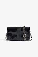 Kate Wallet Glossy Wild Embossed Bag - Women’s black iguana-embossed patent leather mini bag with metal chain.