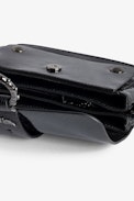 Kate Wallet Glossy Wild Embossed Bag - Women’s black iguana-embossed patent leather mini bag with metal chain.