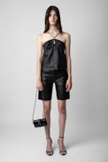 Kate Wallet Glossy Wild Embossed Bag - Women’s black iguana-embossed patent leather mini bag with metal chain.