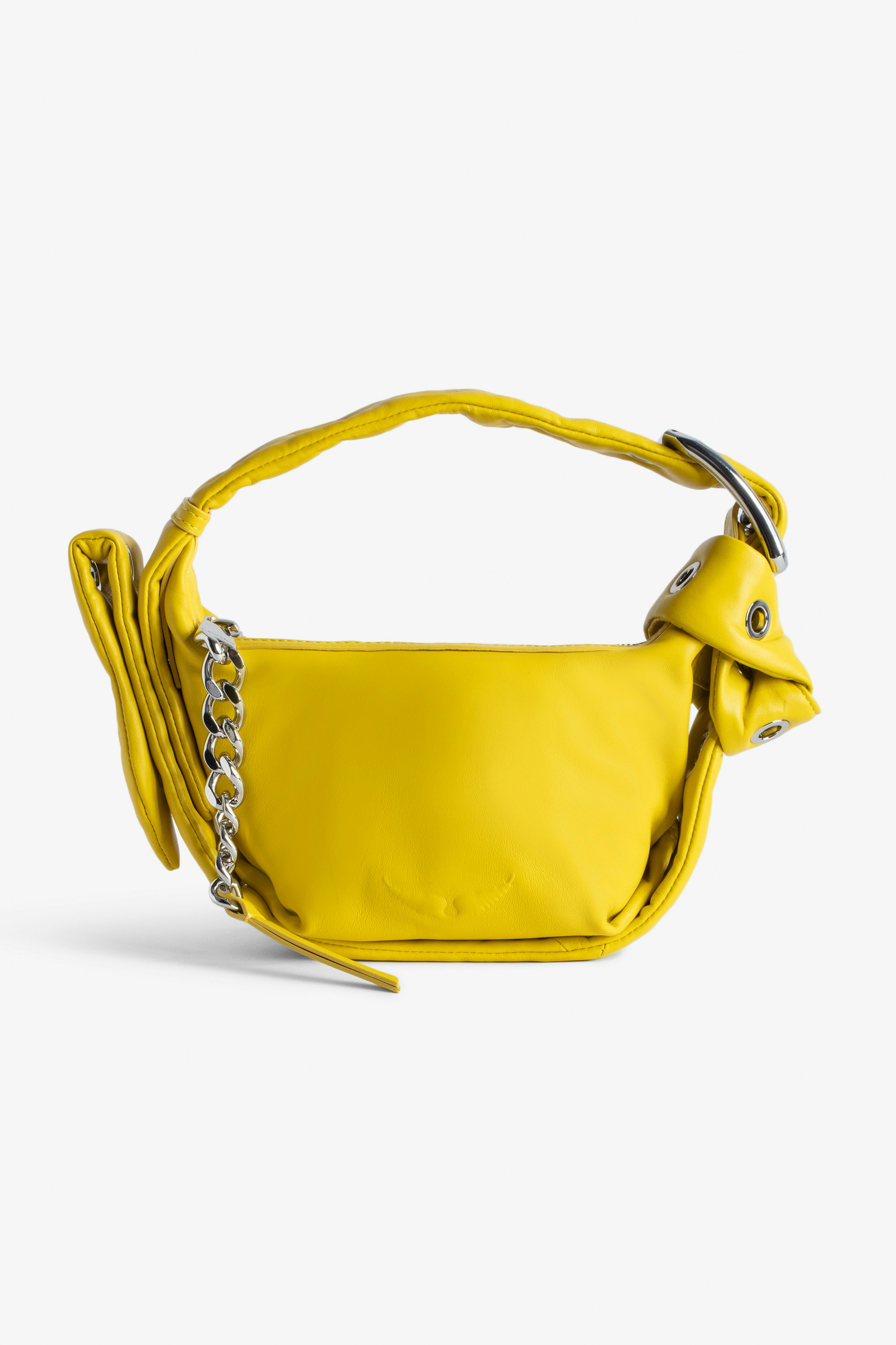Le Cecilia XS Obsession Bag Women’s small yellow smooth leather bag with shoulder strap and metal C buckle.