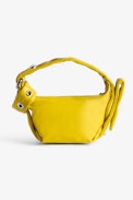 Borsa Le Cecilia XS Obsession - Piccola borsa in pelle liscia gialla con tracolla e fibbia in metallo a C da donna.