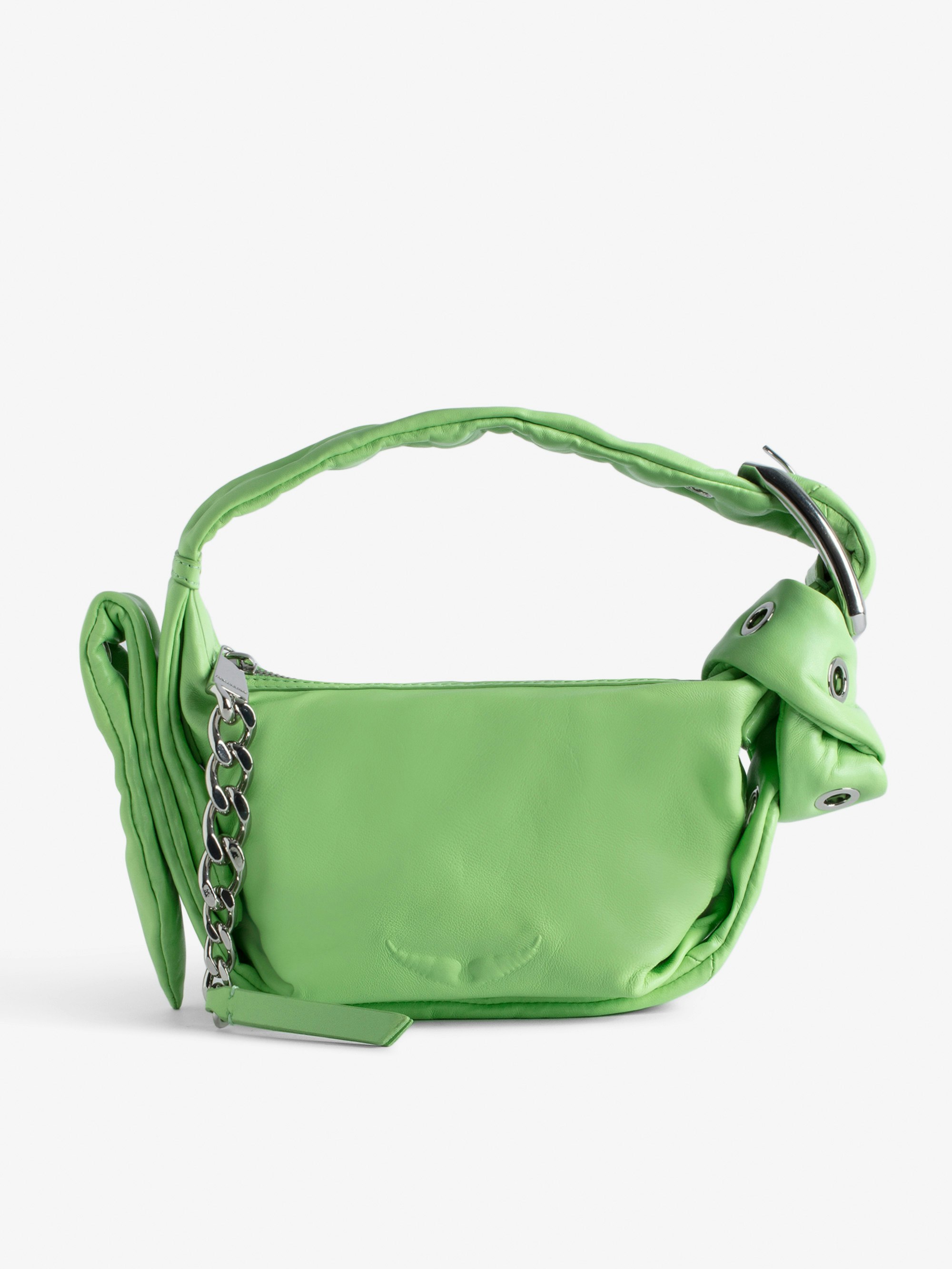 Le Cecilia XS Obsession Bag - Women’s small green smooth leather bag with shoulder strap and metal C buckle.