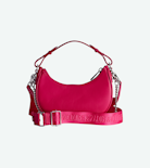 Moonrock Bag - Women’s half-moon bag in pink grained leather with a short handle, shoulder strap, chain and signature wings.