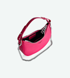 Moonrock Bag - Women’s half-moon bag in pink grained leather with a short handle, shoulder strap, chain and signature wings.