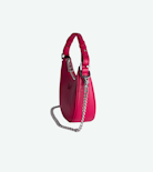 Moonrock Bag - Women’s half-moon bag in pink grained leather with a short handle, shoulder strap, chain and signature wings.