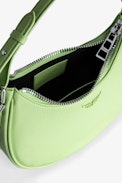 Moonrock Bag - Women’s half-moon bag in green grained leather with a short handle, shoulder strap, chain and signature wings.
