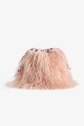 Rock To Go Frenzy Shearling Bag - Women’s small bucket bag in pink shearling leather with drawstring and shoulder strap.