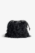 Rock To Go Frenzy Shearling Bag - Women’s small bucket bag in black shearling with drawstring and shoulder strap.