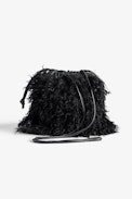 Rock To Go Frenzy Shearling Bag - Women’s small bucket bag in black shearling with drawstring and shoulder strap.