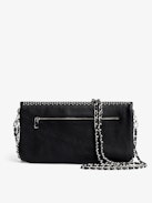 Rock Dotted Swiss Clutch - Women’s black grained leather clutch with dotted Swiss studs and a double leather and metal chain strap.