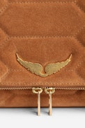 Rock Quilted Suede Clutch - Women’s camel snakeskin-effect quilted suede clutch with wings charm.