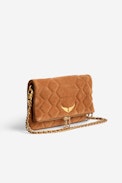 Rock Quilted Suede Clutch - Women’s camel snakeskin-effect quilted suede clutch with wings charm.