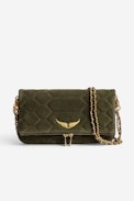 Rock Quilted Suede Clutch - Women’s khaki snakeskin-effect quilted suede clutch with wings charm.