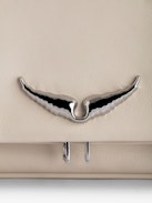 Clutch Rock Eternal - Women’s white smooth leather clutch with tied shoulder strap, chain and wings.