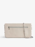 Clutch Rock Eternal - Women’s white smooth leather clutch with tied shoulder strap, chain and wings.