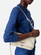 Clutch Rock Eternal - Women’s white smooth leather clutch with tied shoulder strap, chain and wings.