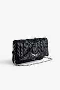Rock Eternal Knit Shadow Clutch - Women’s black knit-effect leather clutch with tied shoulder strap, chain and wings.