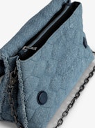 Rocky Denim Glitter Quilted Bag - Glitter quilted denim bag with shoulder strap, chain and wings.