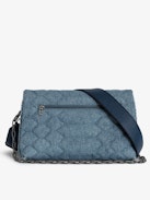 Rocky Denim Glitter Quilted Bag - Glitter quilted denim bag with shoulder strap, chain and wings.
