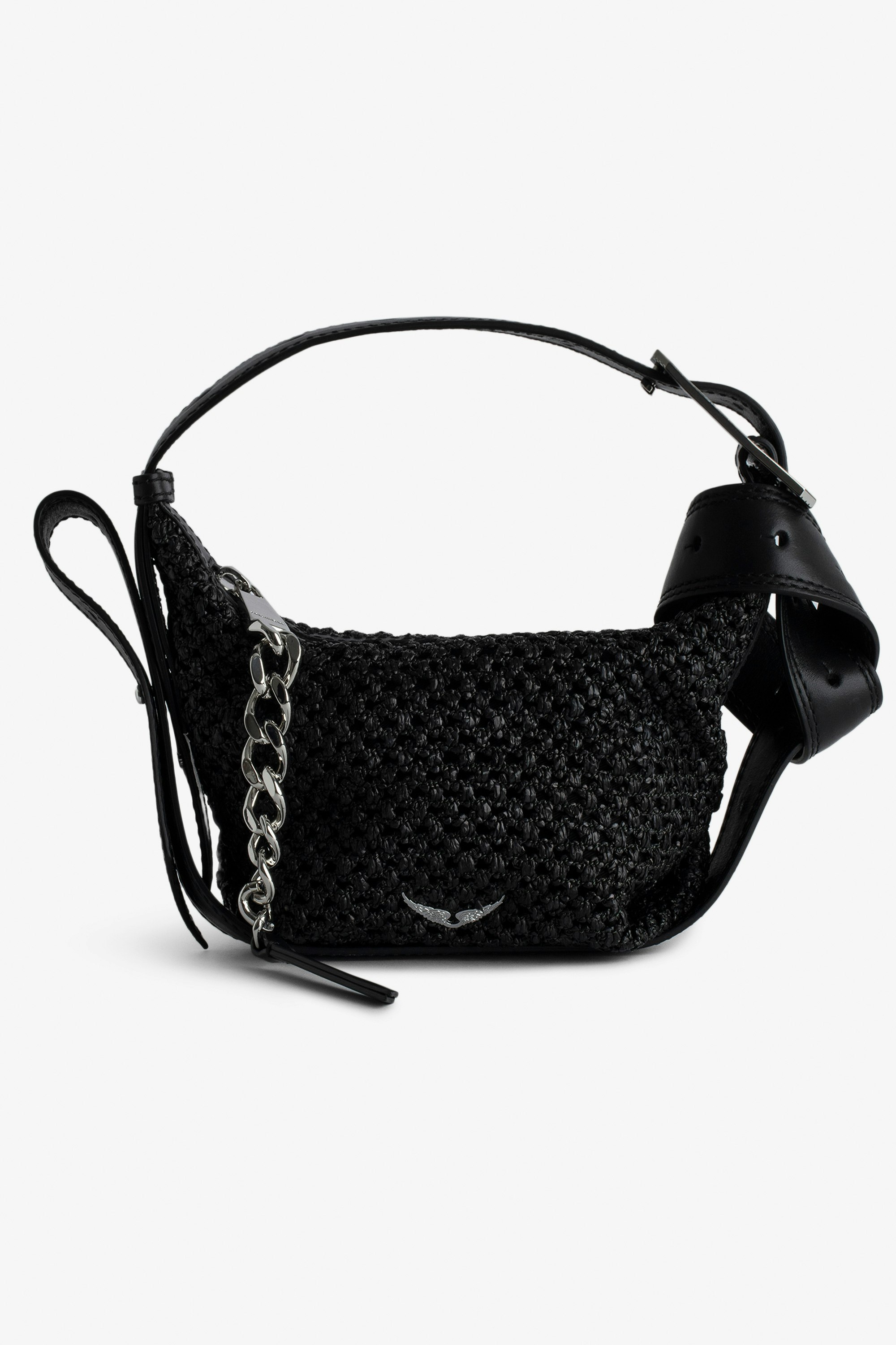 Le Cecilia XS Bag - Small black basket-style bag with leather shoulder strap and metallic C buckle.